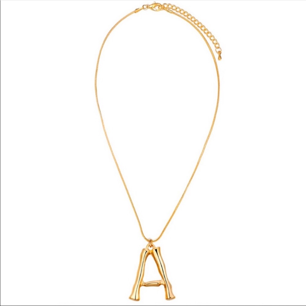 NEW GOLD BAMBOO INITIAL STATEMENT NECKLACE - Picture 5 of 8